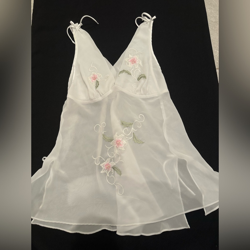 Sheer White Embroidered Floral Chemise Nightgown
